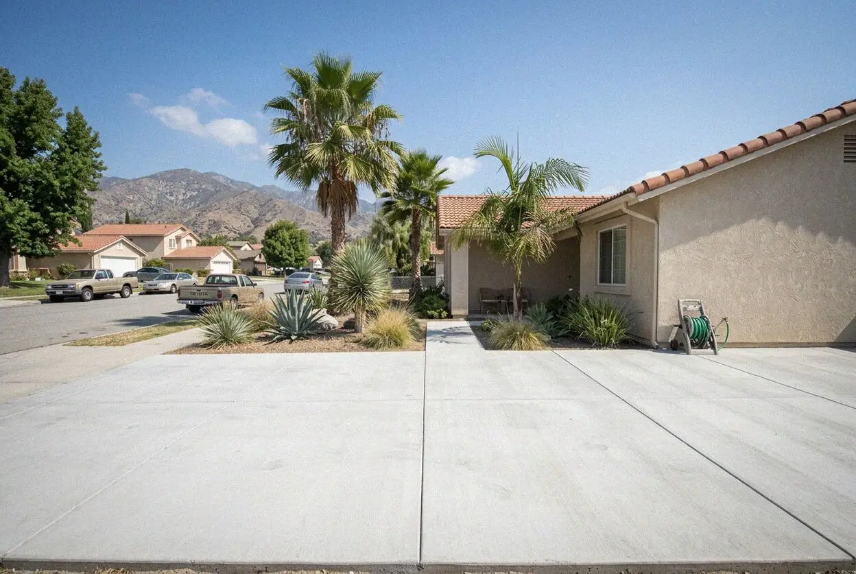 A poured concrete driveway at a 1960s ranch house in Upland
