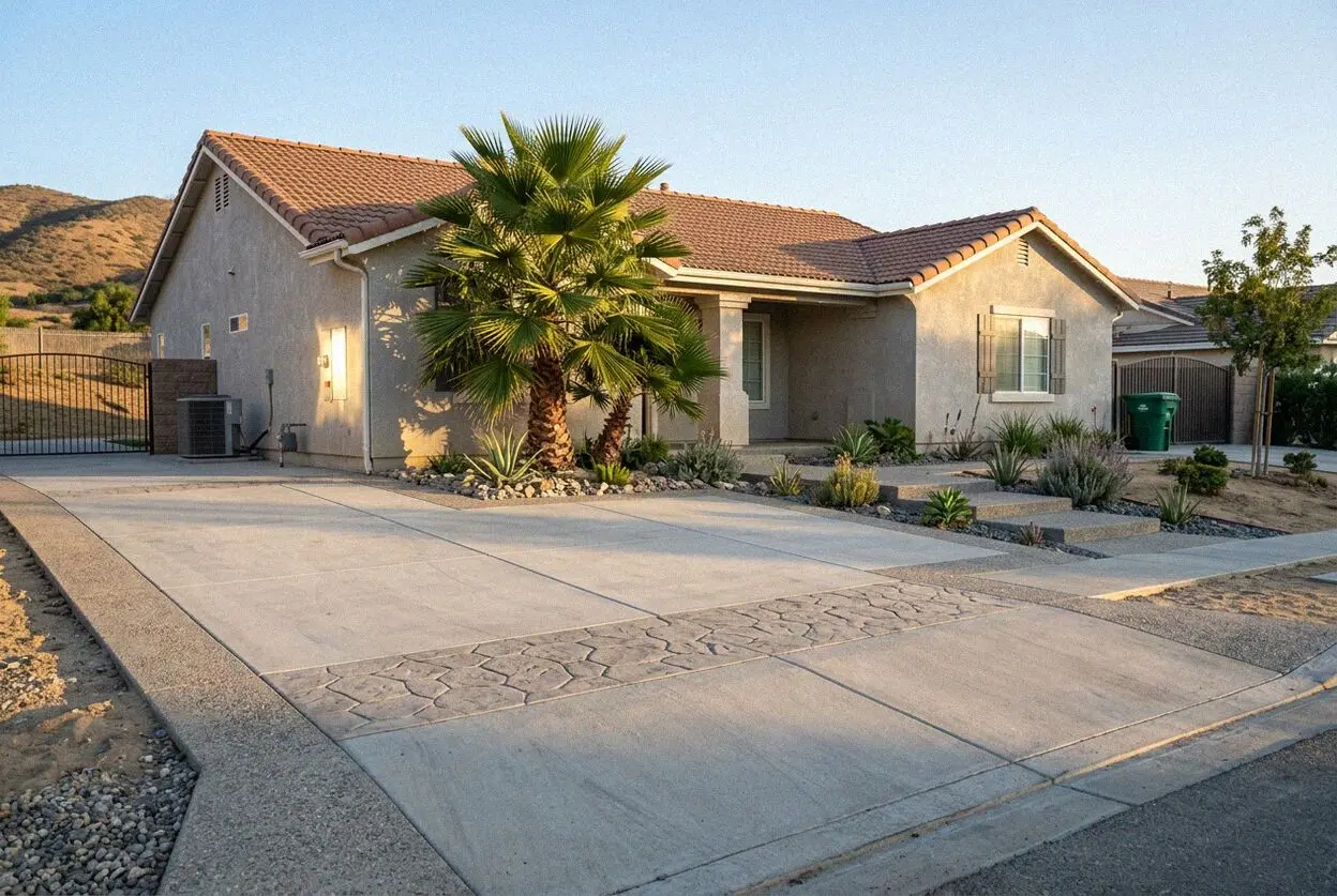 Concrete driveway and jointed apron at a Jurupa Valley home