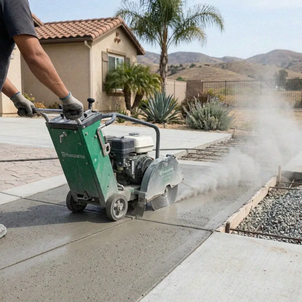 Core drilled opening through a concrete slab at a Jurupa Valley property