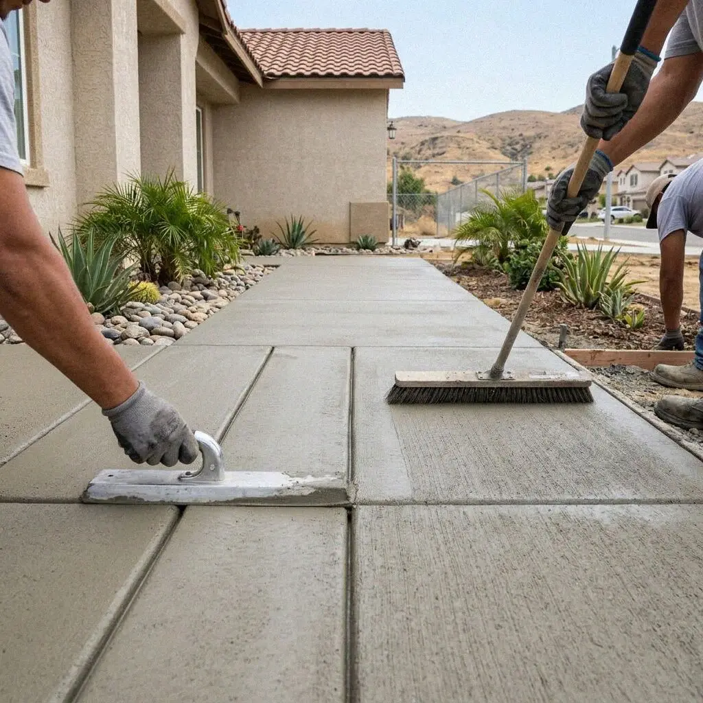 Crew finishing a new sidewalk run on a Glen Avon street