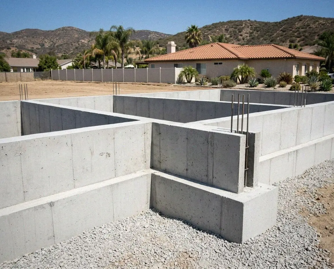 A finished stem wall foundation ready for framing in Jurupa Valley